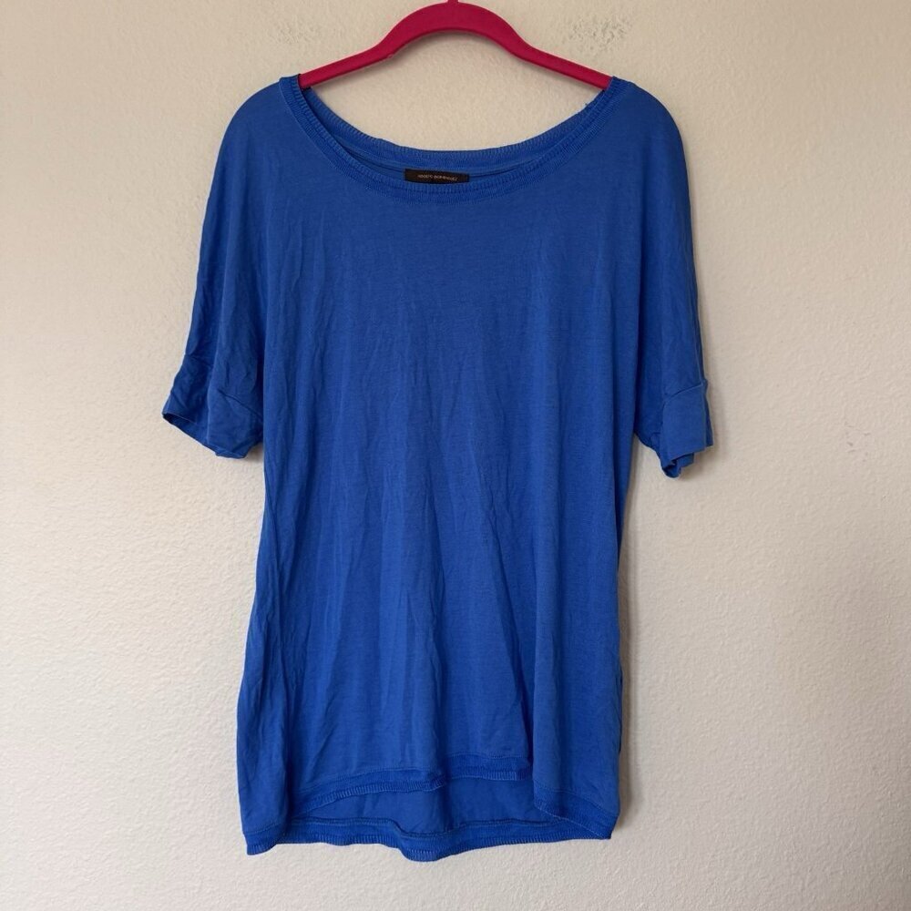 Adolfo Dominguez Bright Blue Scoop Neck Shirt Top Size Small Oversized